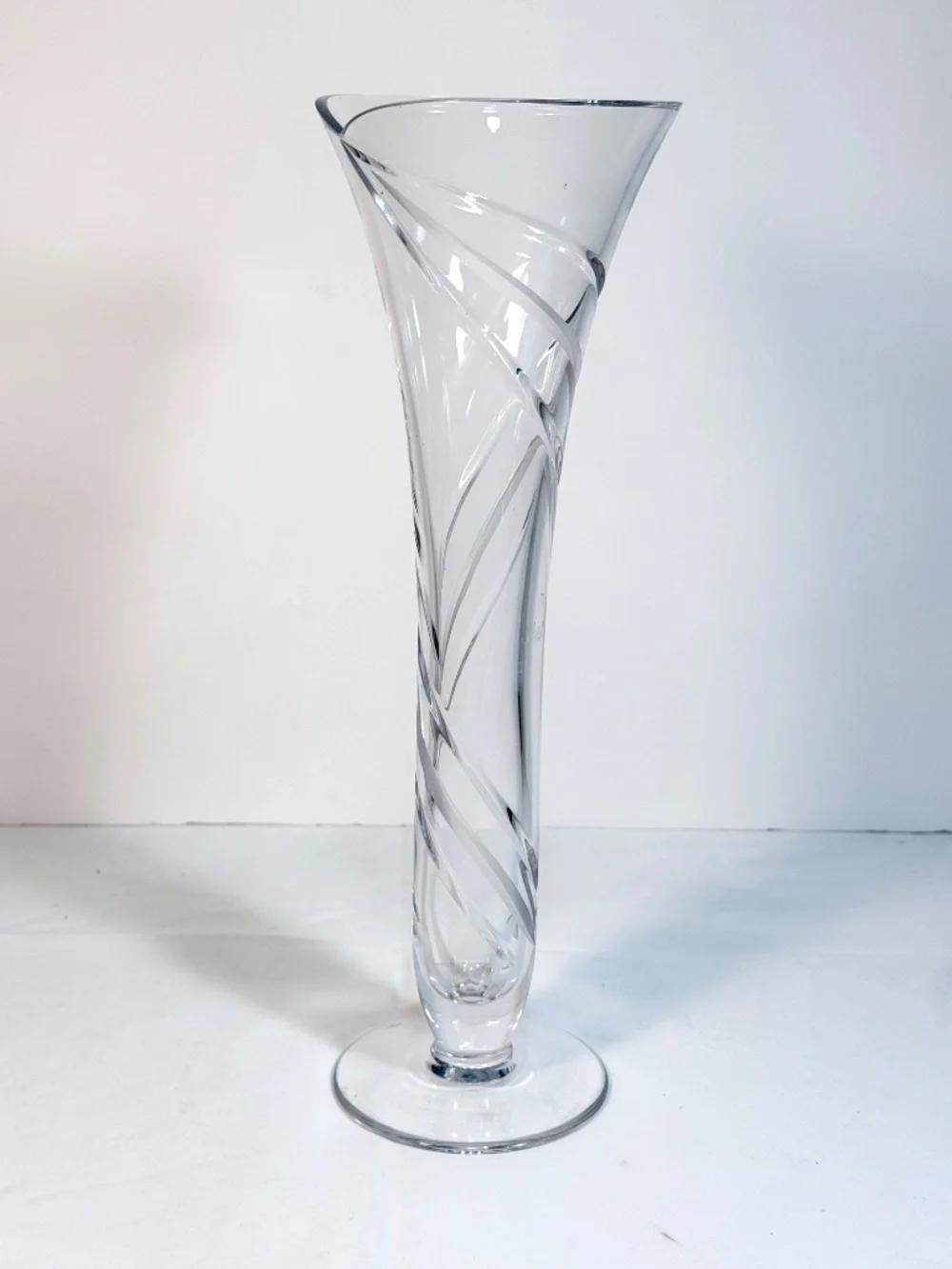 Rogaska Crystal Trumpet Vase Etched Spiral Swirl w/ Small Lip 12